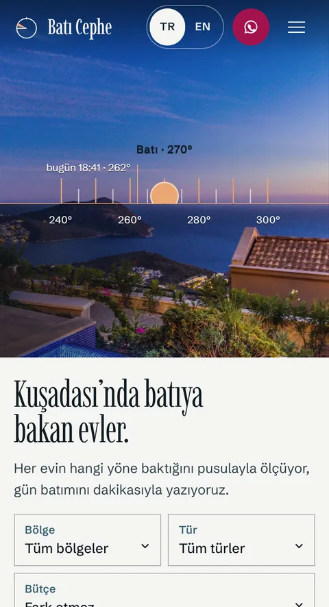Batı Cephe Gayrimenkul örnek sitesinin ilk ekranı