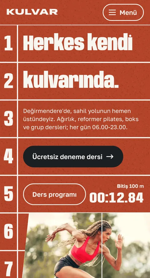 Kulvar Spor Kulübü örnek sitesinin ilk ekranı
