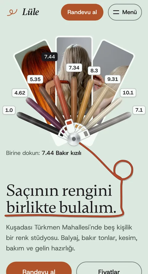 Lüle Saç & Güzellik örnek sitesinin ilk ekranı